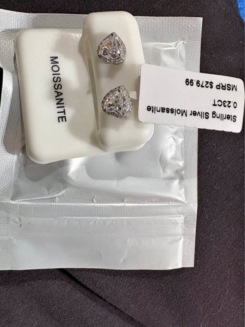 Sterling Silver Moissanite Heart Stud Earrings